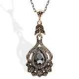 Antique Gold Gray Crystal Bridal Drop Earrings Necklace Women Jewelry