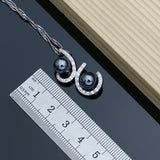 Black Pearl Silver 925 Jewelry Set for Women Bracelet Earrings Ring Necklace