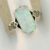 Antique Silver Square Opal Gemstone Ring Green Anniverssary Jewelry