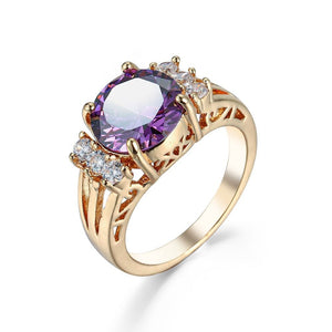 Round Purple Zircon Ring For Women 14K Yellow Gold jewelry