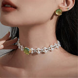 Pearl Green Opal Earrings Necklace For Women Wedding Jewelry Set