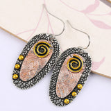 Antique Silver Flower Drop Earring for Women Ethnic Pendant Jewelry