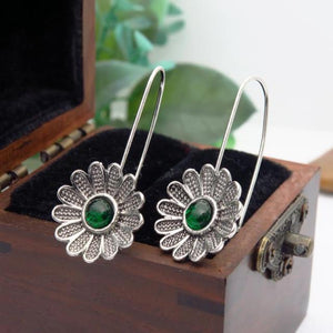 Antique Silver Flower Drop Earring for Women Ethnic Pendant Jewelry