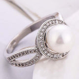 Twist Crystal White Pearl Ring for Women Wedding Engagement Jewelry