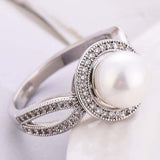 Twist Crystal White Pearl Ring for Women Wedding Engagement Jewelry