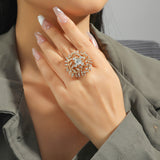 Big White Pearl Flower Ring WomenZircon Engagement Party Jewelry