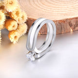 Towtone Silver Ceramic Engagement Ring For Women Wedding Jewelry