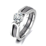 Towtone Silver Ceramic Engagement Ring For Women Wedding Jewelry