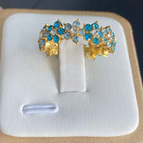 Exquisite Blue Aquamarine Flower Ring for Women Wedding Anniverssary Jewelry