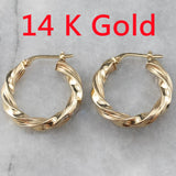 Luxury Hoope Earrings 14K Solid Gold For Women Wedding Jewelry