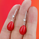 RED FRESH WATER PEARL DROP EARRINGS SILVER FOR WOMEN WEDDING JEWELRY