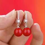 RED FRESH WATER PEARL DROP EARRINGS SILVER FOR WOMEN WEDDING JEWELRY