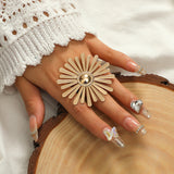 Big White Pearl Flower Ring WomenZircon Engagement Party Jewelry