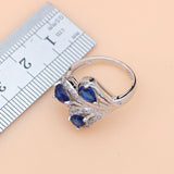 Blue Sapphire Leaves Jewelry Set 925 Silver for Women Wedding