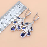 Blue Sapphire Leaves Jewelry Set 925 Silver for Women Wedding