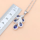 Blue Sapphire Leaves Jewelry Set 925 Silver for Women Wedding