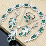 Blue Sapphire Leaves Jewelry Set 925 Silver for Women Wedding