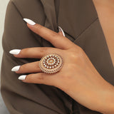 Big White Pearl Flower Ring WomenZircon Engagement Party Jewelry