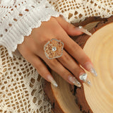 Big White Pearl Flower Ring WomenZircon Engagement Party Jewelry