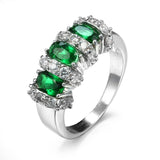 Green Emerald Engagement Ring For Women Silver Wedding Bridal Jewelry