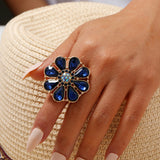 Big White Pearl Flower Ring WomenZircon Engagement Party Jewelry