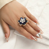 Big White Pearl Flower Ring WomenZircon Engagement Party Jewelry