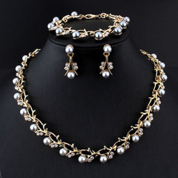 Vintage Pearl Bridal Jewelry Sets Necklace Earring for Women Party Gift Costume