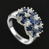 Exquisite Blue Aquamarine Flower Ring for Women Wedding Anniverssary Jewelry