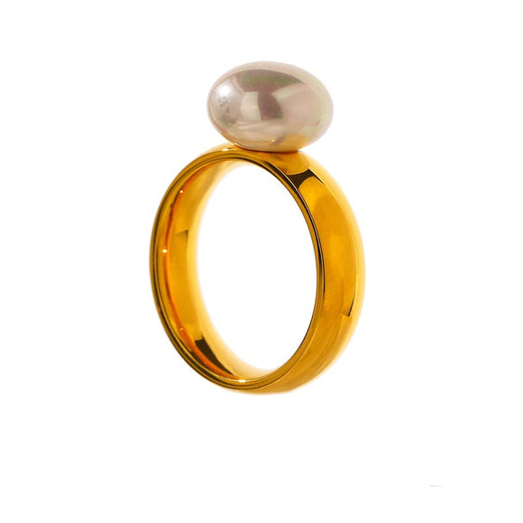 Shell Pearl Engagement Ring 18K Yellow Gold for Women Jewelry