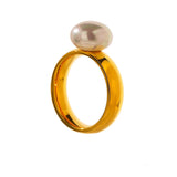 Shell Pearl Engagement Ring 18K Yellow Gold for Women Jewelry