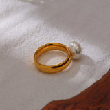 Shell Pearl Engagement Ring 18K Yellow Gold for Women Jewelry