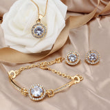 Charm White Sapphire Jewelry Set Stud Earring For Women Bracelet Necklace