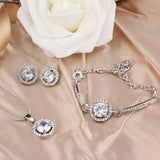 CHARM WHITE SAPPHIRE JEWELRY SET STUD EARRING FOR WOMEN BRACELET NECKLACE