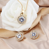 Charm White Sapphire Jewelry Set Stud Earring For Women Bracelet Necklace