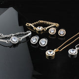 Charm White Sapphire Jewelry Set Stud Earring For Women Bracelet Necklace