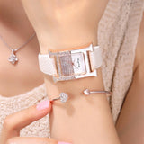 LUXURY LEATHER RECTANGLE WOMEN WATCHE DIAMOND LADIES QUARTZ WATCH