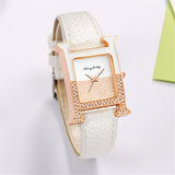 LUXURY LEATHER RECTANGLE WOMEN WATCHE DIAMOND LADIES QUARTZ WATCH