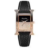 LUXURY LEATHER RECTANGLE WOMEN WATCHE DIAMOND LADIES QUARTZ WATCH