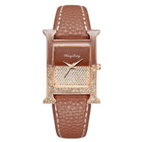 LUXURY LEATHER RECTANGLE WOMEN WATCHE DIAMOND LADIES QUARTZ WATCH