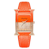 LUXURY LEATHER RECTANGLE WOMEN WATCHE DIAMOND LADIES QUARTZ WATCH