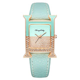 LUXURY LEATHER RECTANGLE WOMEN WATCHE DIAMOND LADIES QUARTZ WATCH