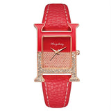 LUXURY LEATHER RECTANGLE WOMEN WATCHE DIAMOND LADIES QUARTZ WATCH