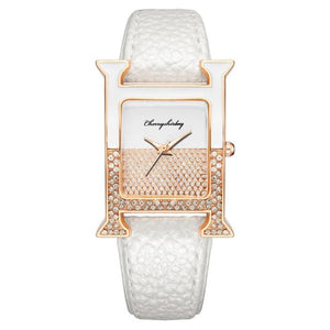 LUXURY LEATHER RECTANGLE WOMEN WATCHE DIAMOND LADIES QUARTZ WATCH