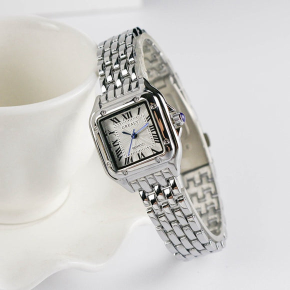 Ladies Classic Square Wristwatch Quartz Watche Silver Steel Band Jewelry