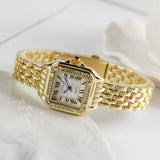 Ladies Classic Square Wristwatch Quartz Watche Silver Steel Band Jewelry