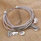 Bangles Multilayer Bracelet Leaves Pendant Silver Wedding Jewelry