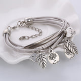 Bangles Multilayer Bracelet Leaves Pendant Silver Wedding Jewelry