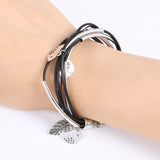 Bangles Multilayer Bracelet Leaves Pendant Silver Wedding Jewelry