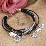 Bangles Multilayer Bracelet Leaves Pendant Silver Wedding Jewelry