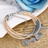 Bangles Multilayer Bracelet Leaves Pendant Silver Wedding Jewelry